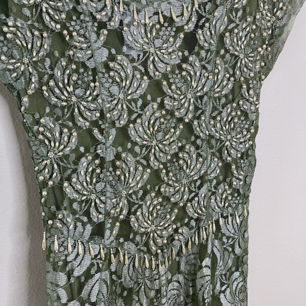 Vintage Dress Lace Drop Waist Beaded 20s Coquette Feminine Long Dairy Garden - Picture 5 of 10